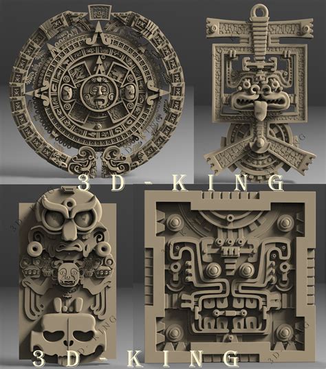 4 Pcs Stl 3d Model Aztec And Maya Panels Reliefs Theme For Cnc Etsy
