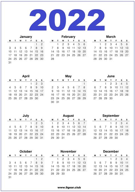 2022 Calendar Printable Us Blue White Printable Calendars 2022 Images