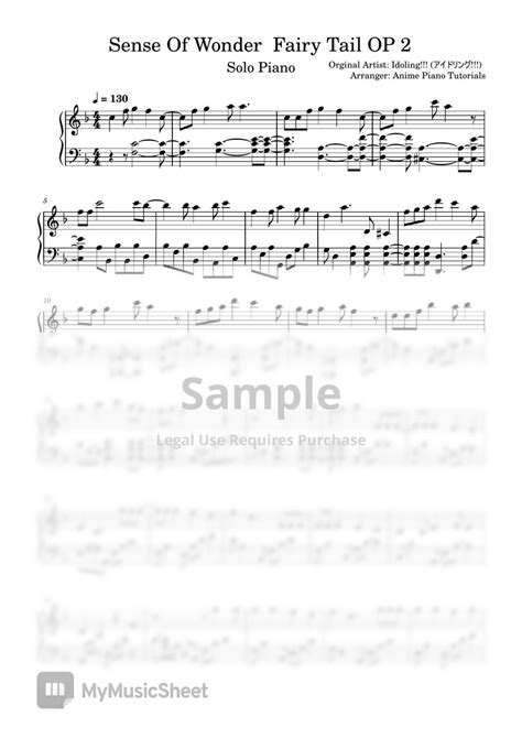 Fairy Tail Sense Of Wonder Fairy Tail Op 2 Sheets By Anime Piano