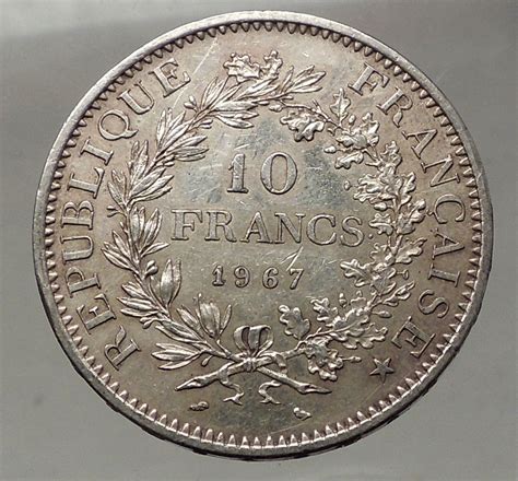1967 France Large 10 Francs Authentic French Silver Coin Hercules