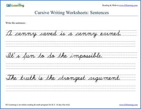 Free printable cursive writing worksheet kids cursive letters. Writing Cursive Sentences Worksheets - Free and Printable ...