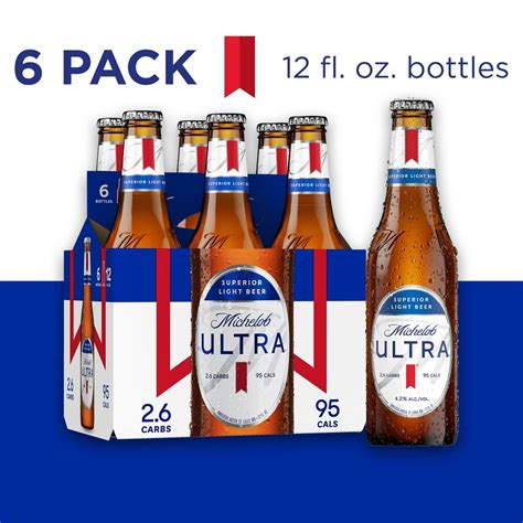 Michelob Ultra Light Beer 6 Pack Beer 12 Fl Oz Bottles