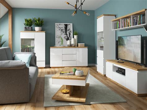 Modern White Glossoak Living Room Furniture Set Of 6 Storage Units Led Impact Furniture