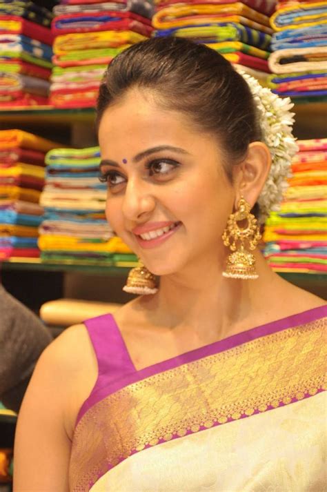 Desi Actress In Saree Rakul Preet Latest Saree Stills At South India Shopping Mall Launches