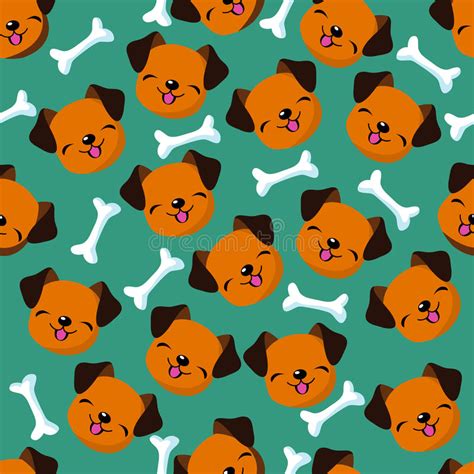 Happy Dog Face Seamless Vector Pattern Stock Vector Illustration Of