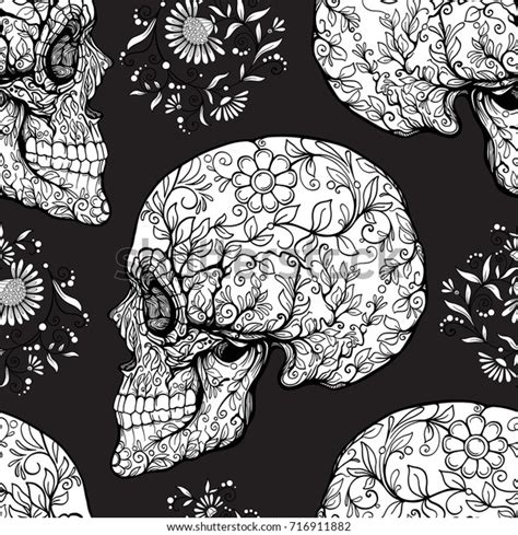 Seamless Pattern Background Sugar Skull Floral Stock Vector Royalty