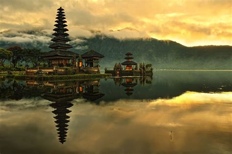 Temple Trees Landscape Forest Mountains Sunset Asian Architecture