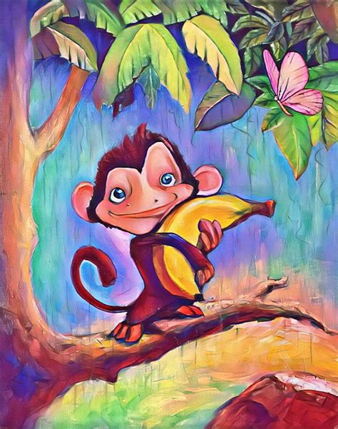 Monkey Painting By Shu Hua 16 X20 Oil On Canvas At Millyfrankstudio