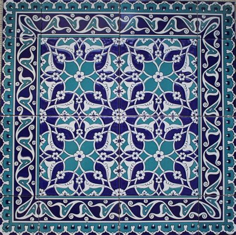 Blue White X Turkish Iznik Floral Pattern Mural Ceramic Tile