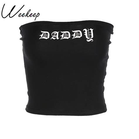 Buy Weekeep Women Sexy Black Tube Top Daddy Letter