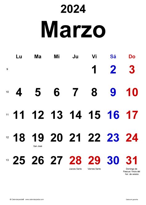 Calendario Marzo 2024 En Word Excel Y Pdf Calendarpedia