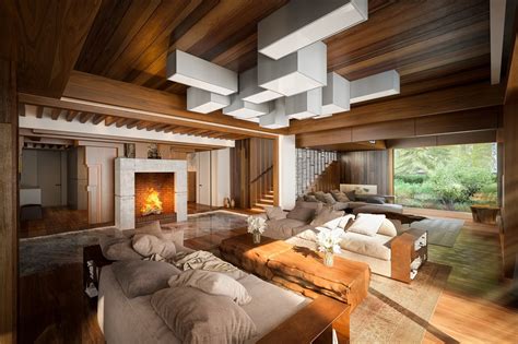 Eco-house in pine forest - living room on Behance