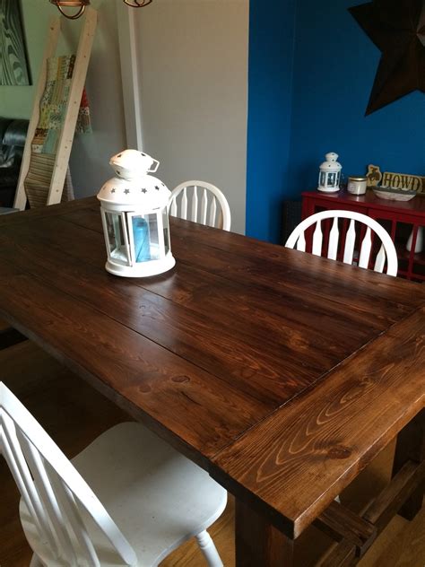 This evens out the surface of the wood and makes the stain take more evenly. Our first DIY a beautiful Farmhouse Table | Ana White