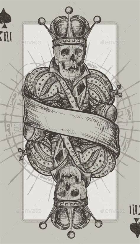 Skeleton King Tattoos Vectors Card Art Skeleton King Vintage Drawing