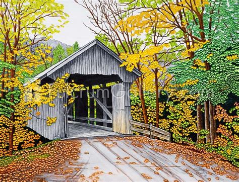 Vermont Bridge In Fall By Thelma Winter Barn Art Fall Prints Winter Art