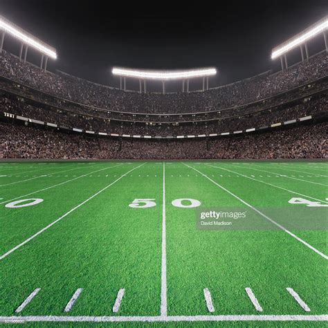 American Football Stadium 50 Yard Line View High Res Stock Photo