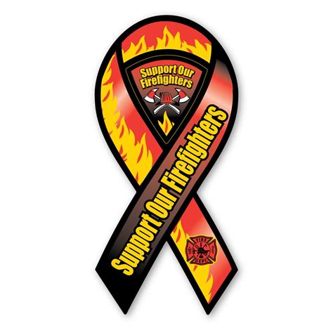 Support Our Firefighters Flame 2 In 1 Ribbon Magnet