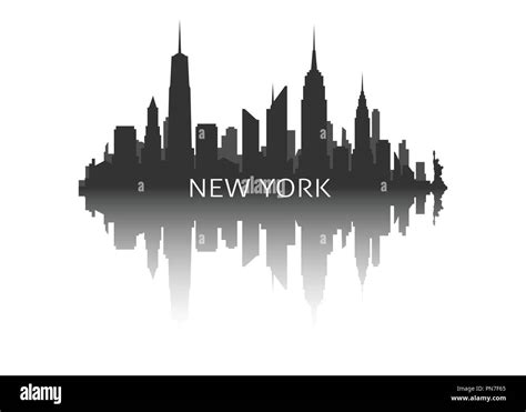 New York City Skyline Silhouette With Reflection Stock Vector