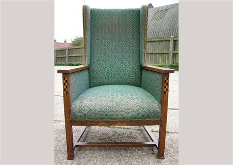 M H Baillie Scott Arts And Crafts Oak Armchair With Chequer Inlays To