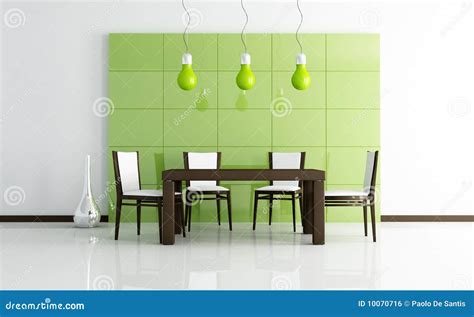 Green Modern Dining Room With Wooden Table Stock Photo Image Of Room