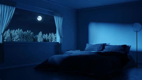 Bedroom With Cozy Low Bed In The Full Moon Night Motion Graphics