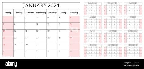 Printable Collection Of Monthly English Calendars For 2024 Year