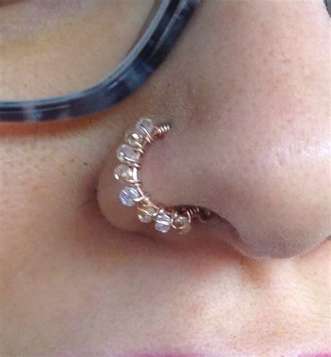 14k Rose Gold Nose Ring With Swarovski Crystals Etsy