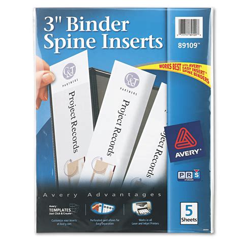 Ave89109 Avery® 89109 Binder Spine Inserts 3 Spine Width 3 Inserts