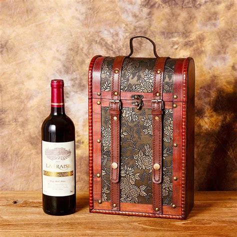 Wooden Wine Box Vintage Hand Crafted 2 Bottles Container Rusticity