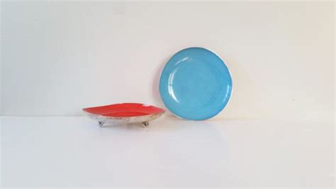 Mid Century Modern Dishes Eames Era Blue Dish Red Dish Etsy Mid