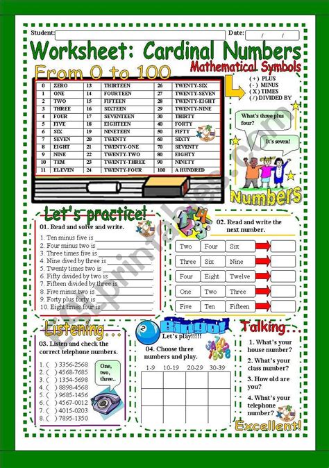 Worksheet Cardinal Numbers From 1 To 100 Exercise Bingo Oral