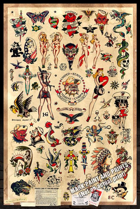 Sailor Jerry Tattoo Flash 2 Poster Print 24x36 Free Shipping In