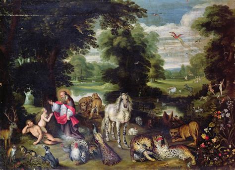 Adam En Eva Met God In De Hof Van Eden En Het Verhaal Van De Herfst