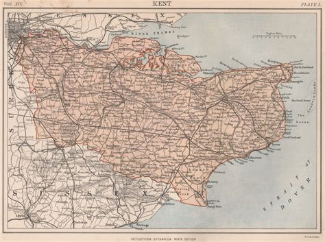 Kent County Map Railways Britannica 1898 Old Antique Vintage Plan Chart
