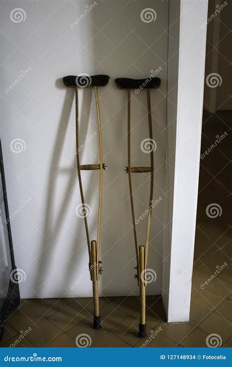 Old Wooden Crutches Stock Photo Image Of Aluminum Object 127148934