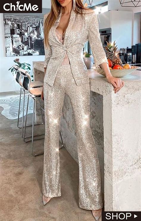 Sequin Buttoned Blazer And Pant Sets Top Pants Set Sequin Button Cocktail Skirts