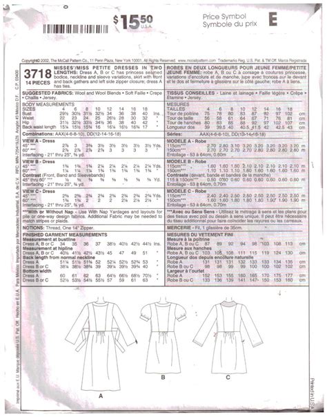 Mccalls 3718 Dresses In Two Lengths Size Aax 4 10 Used Sewing Pattern
