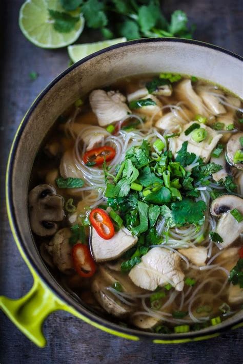 Meanwhile add the kale and coconut milk to the broth and return to a simmer over medium heat. Thai Chicken Noodle Soup | Feasting At Home