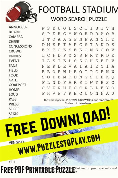 Go Team The Football Stadium Word Search Is A Look At Were Fans Go To