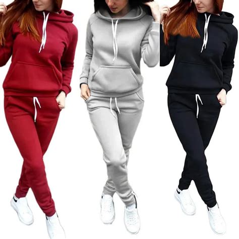 2018 autumn winter two piece tracksuit jogging suits for women sport suits black gray hooded