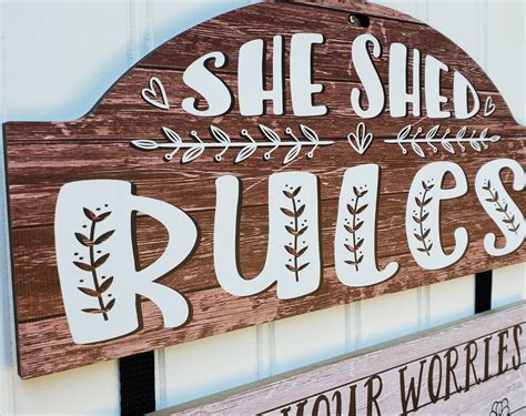 Wooden She Shed Sign She Shed Rules Sign Hanging Craft Room Etsy Shed Signs She Shed Signs