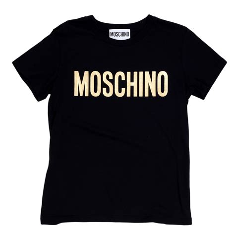Gold Logo Printed Tshirt In Black By Moschino At Togged