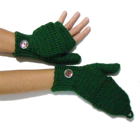 Convertible Fingerless Mittens Emerald Green Mittens