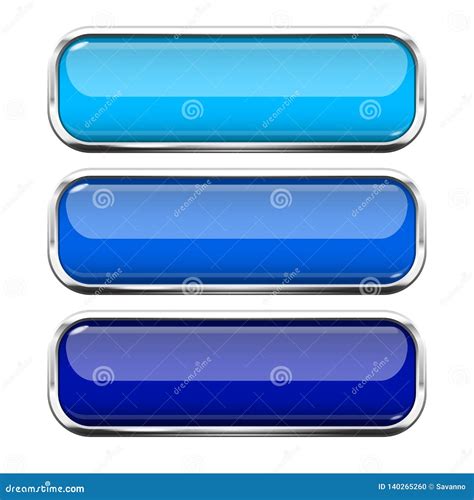 Blue Glass Buttons Web 3d Shiny Rectangle Icons With Chrome Frame