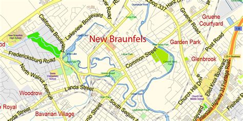 New Braunfels Texas Us Map Vector Exact City Plan Low Detailed Street