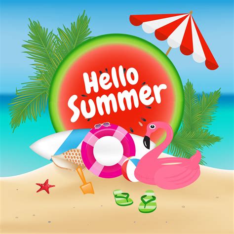 Hello Summer Season Background And Objects Design With Flamingo 216541