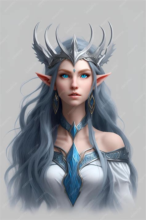 Premium Ai Image Elf Queen With Pointy Ears Blue Eyes Beautiful Long Hair Full Body Ultra