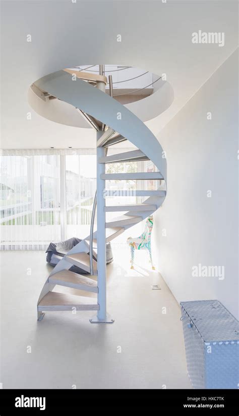 White Spiral Staircase In Modern Home Showcase Interior Stock Photo Alamy