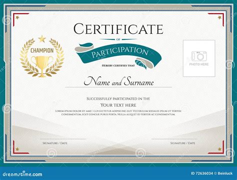 Certificate Of Participation Template With Green Broder Gold Tr Stock
