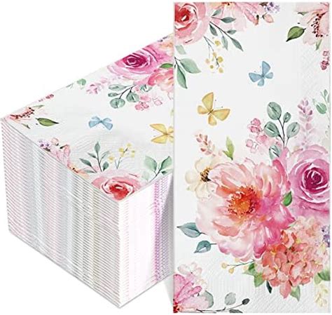 100 Pcs Floral Napkins 3 Ply Flower Dinner Paper Guest Napkins Flowers